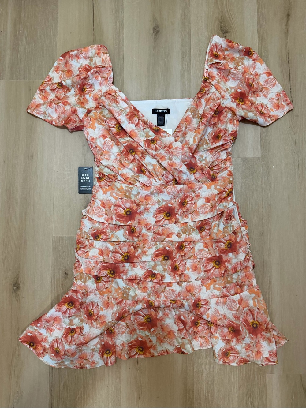 Express Coral & White Floral Wrap Mini Dress